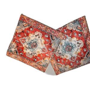 2 Boho Zipper Pillow Covers Medallion Distressed Design Orange Blue Cream Tribal